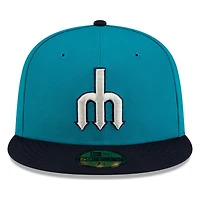 Seattle Mariners Teal and Navy Cream Trident Logo New Era 59FIFTY Fitted Hat