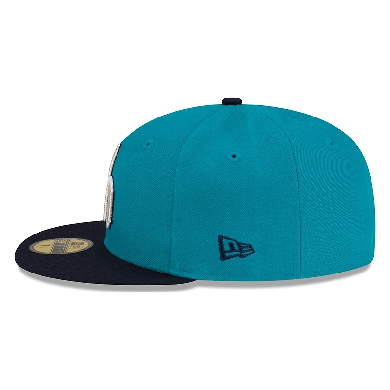 Seattle Mariners Teal and Navy Cream Trident Logo New Era 59FIFTY Fitted Hat