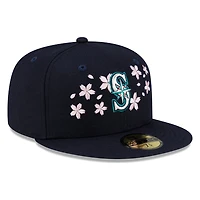 Seattle Mariners Navy Pink Blossom Flowers New Era 59FIFTY Fitted Hat