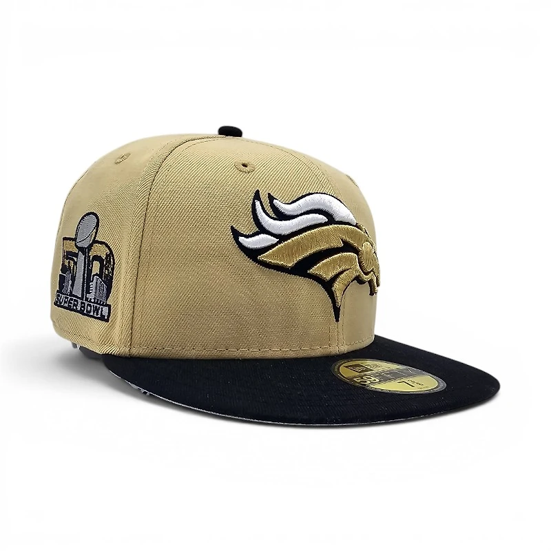 Denver Broncos Vegas Gold Navy 2T Leon the Lab Super Bowl 50 Patch Grey UV New Era 59FIFTY Fitted Hat