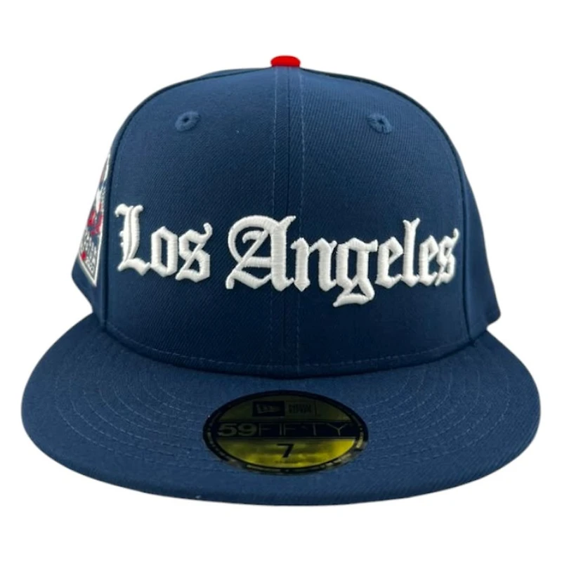 Los Angeles Dodgers Oceanside Blue Old English 60th Anniversary Patch Camo UV New Era 59FIFTY Fitted Hat