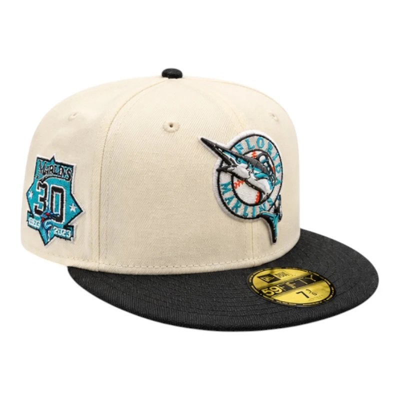 Florida Marlins Chrome and Black Metallic 30th Anniversary Patch New Era 59FIFTY Fitted Hat