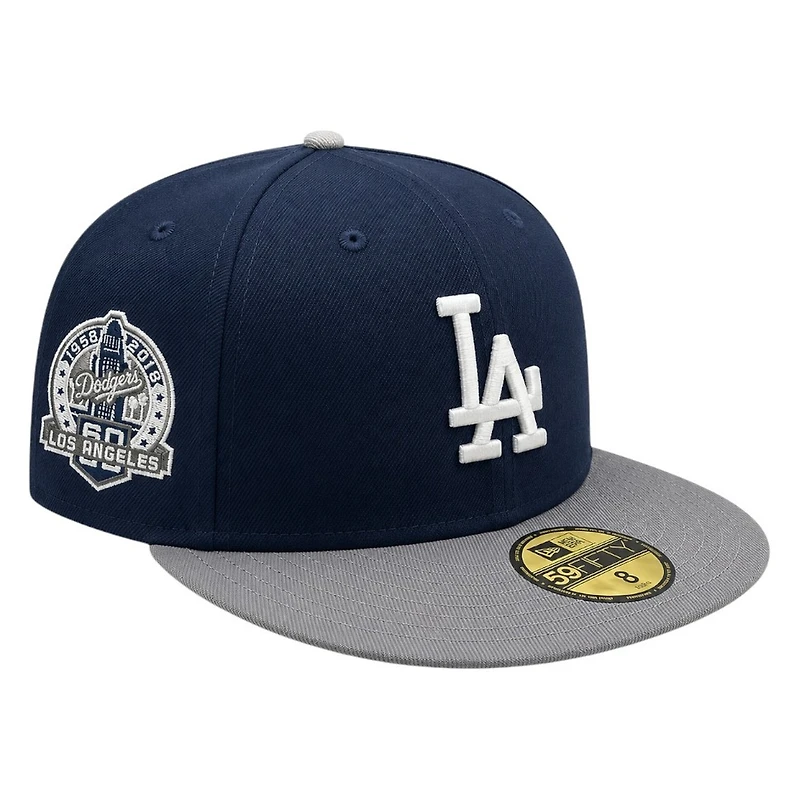 Los Angeles Dodgers Navy and Graphite 60th Anniversary Patch New Era 59FIFTY Fitted Hat