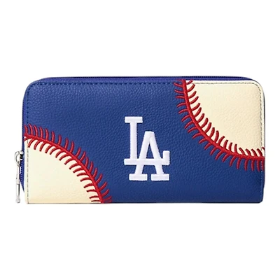 Los Angeles Dodgers Royal and Cream Baseball Stitch Detail Zip Wallet