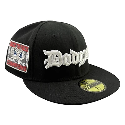 Los Angeles Dodgers Black Old English "Eazy Duz It" Back to Champs Patch New Era 59FIFTY Fitted Hat