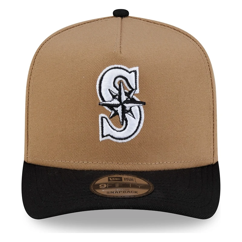 Seattle Mariners Khaki and Black New Era 9FIFTY A-Frame Snapback Hat