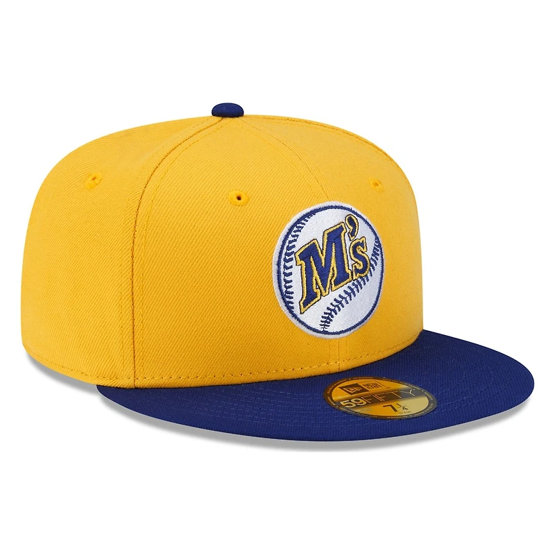 Seattle Mariners Yellow and Royal M's Logo New Era 59FIFTY Fitted Hat