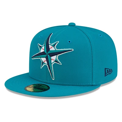Seattle Mariners Teal Tonal Compass Logo New Era 59FIFTY Fitted Hat