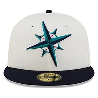 Seattle Mariners Chrome and Navy Compass Logo New Era 59FIFTY Fitted Hat