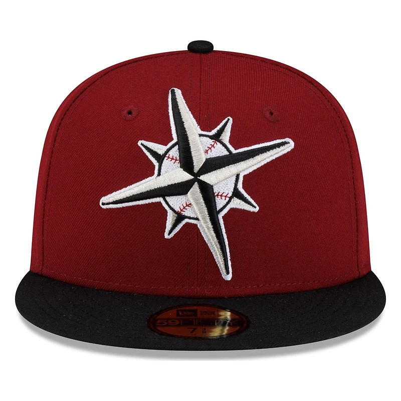 Seattle Mariners Cardinal Red and Black Compass Logo New Era 59FIFTY Fitted Hat