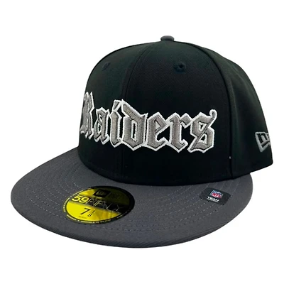 Las Vegas Raiders Black and Graphite NFL Old English Gray UV New Era 59FIFTY Fitted Hat