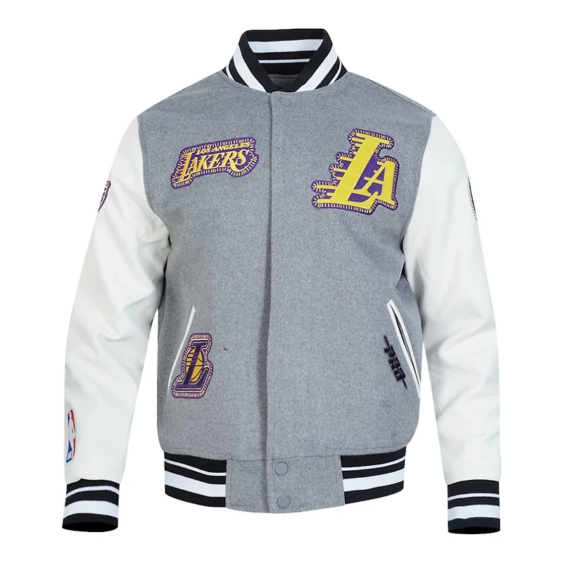Los Angeles Lakers Heather Grey and White DIY Pick Stitch Pro Standard Rib Wool Varsity Jacket