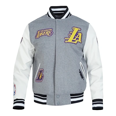Los Angeles Lakers Heather Grey and White DIY Pick Stitch Pro Standard Rib Wool Varsity Jacket