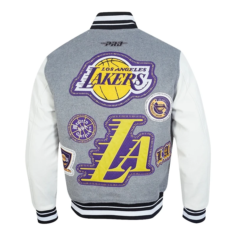 Los Angeles Lakers Heather Grey and White DIY Pick Stitch Pro Standard Rib Wool Varsity Jacket