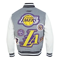 Los Angeles Lakers Heather Grey and White DIY Pick Stitch Pro Standard Rib Wool Varsity Jacket