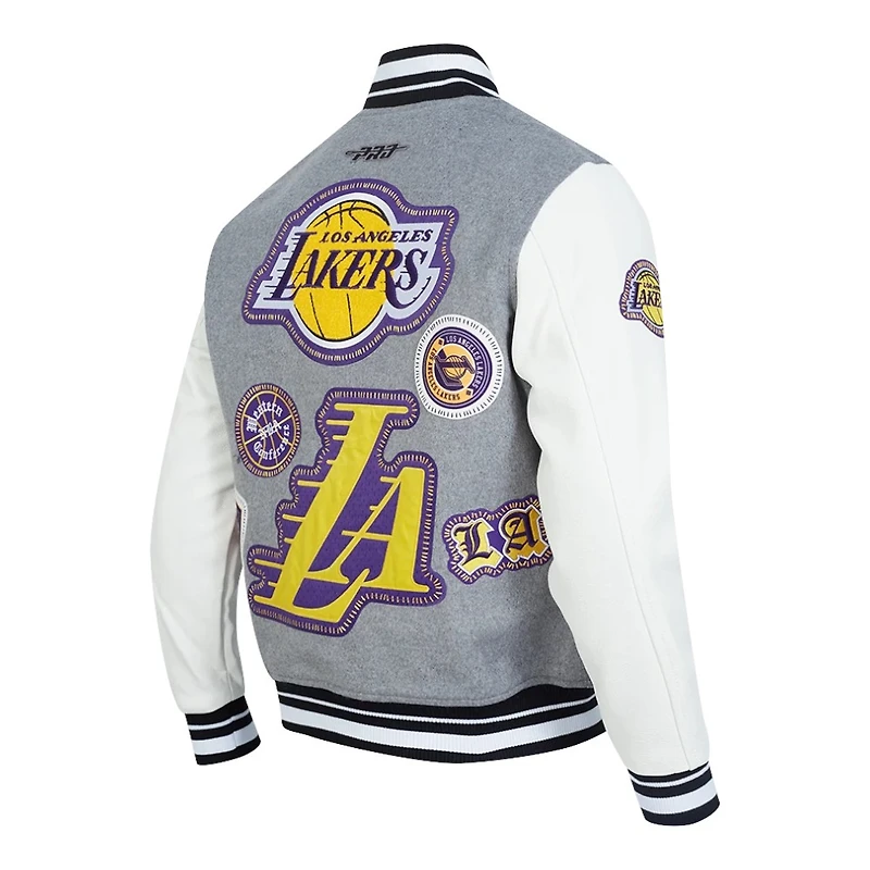 Los Angeles Lakers Heather Grey and White DIY Pick Stitch Pro Standard Rib Wool Varsity Jacket