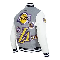 Los Angeles Lakers Heather Grey and White DIY Pick Stitch Pro Standard Rib Wool Varsity Jacket