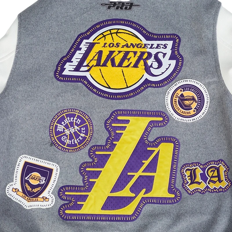 Los Angeles Lakers Heather Grey and White DIY Pick Stitch Pro Standard Rib Wool Varsity Jacket