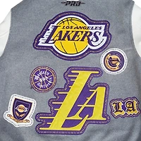 Los Angeles Lakers Heather Grey and White DIY Pick Stitch Pro Standard Rib Wool Varsity Jacket