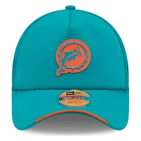 Miami Dolphins Teal Historic Throwback 2026 NFL Sideline New Era 9FORTY Apex Adjustable Trucker Hat