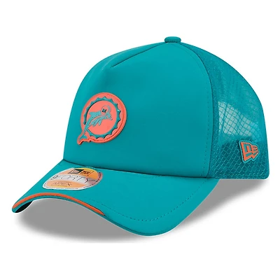 Miami Dolphins Teal Historic Throwback 2026 NFL Sideline New Era 9FORTY Apex Adjustable Trucker Hat