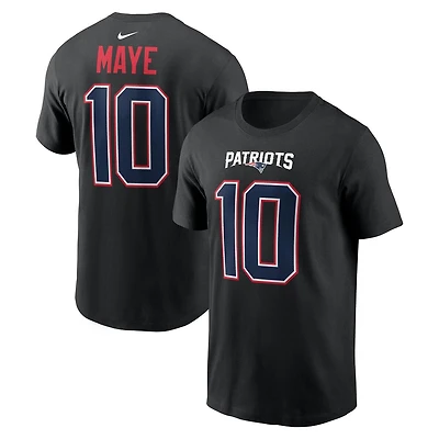 New England Patriots Drake Maye Black Name & Number Nike T-Shirt