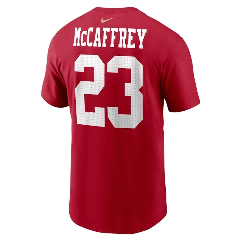 San Francisco 49ers Christian McCaffrey Red Name & Number Nike T-Shirt