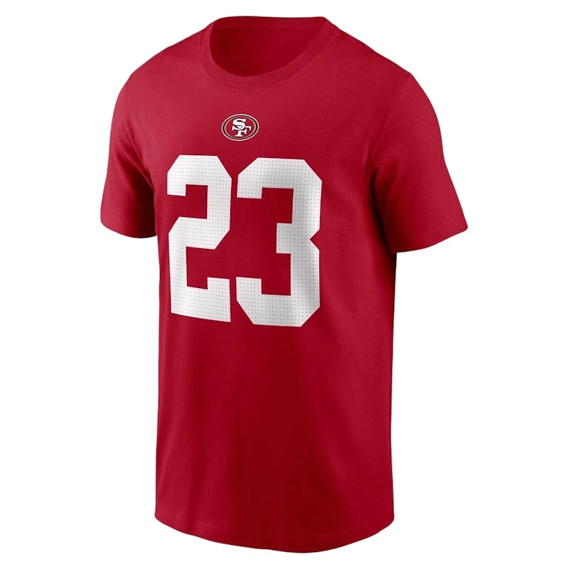 San Francisco 49ers Christian McCaffrey Red Name & Number Nike T-Shirt