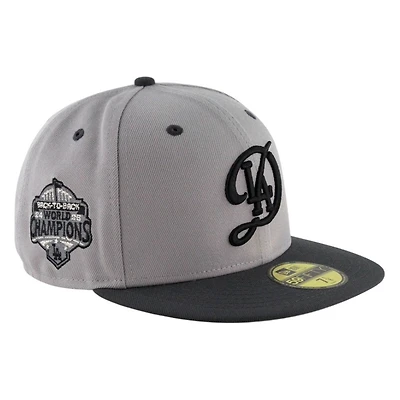 Los Angeles Dodgers Gray and Black 2Tone City Connect Back to Champs Patch New Era 59FIFTY Fitted Hat