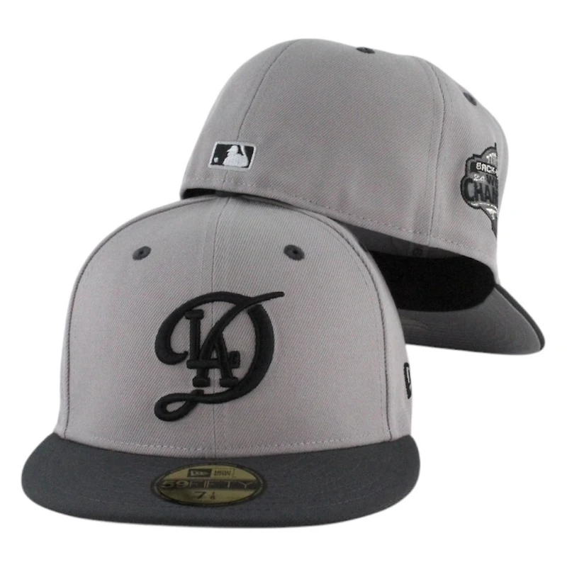 Los Angeles Dodgers Gray and Black 2Tone City Connect Back to Champs Patch New Era 59FIFTY Fitted Hat