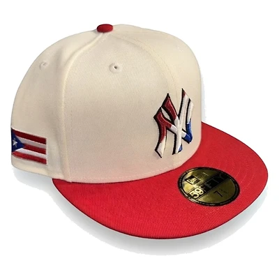 New York Yankees Chrome Scarlet Puerto Rico Flag Patch Gray UV Era 59FIFTY Fitted Hat