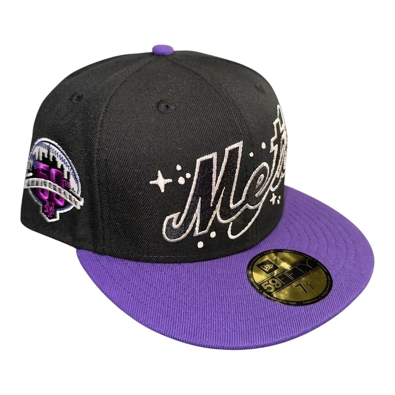 New York Mets Black and Purple Cosmic 50th Anniversary Patch Gray UV Era 59FIFTY Fitted Hat