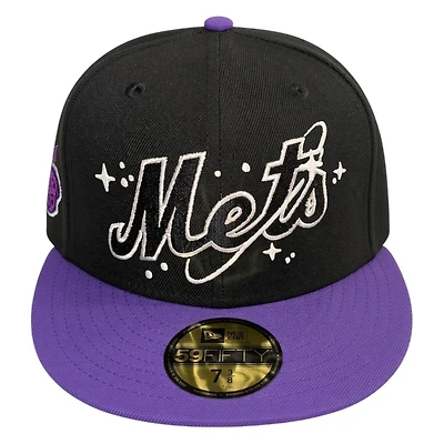 New York Mets Black and Purple Cosmic 50th Anniversary Patch Gray UV Era 59FIFTY Fitted Hat