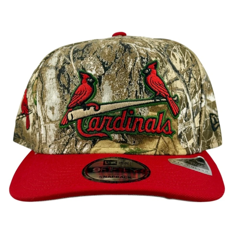 St. Louis Cardinals Realtree Camo and Red "Cardinals" Script New Era 9FIFTY A-Frame Snapback Hat