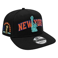 New York Knicks Black Wordmark Logo with Statue of Liberty Champs Patch New Era 9FIFTY A-Frame Snapback Hat