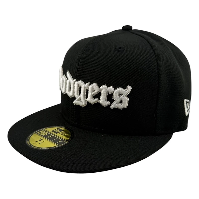 Los Angeles Dodgers Black Old English Wordmark Viva Patch New Era 59FIFTY Fitted Hat