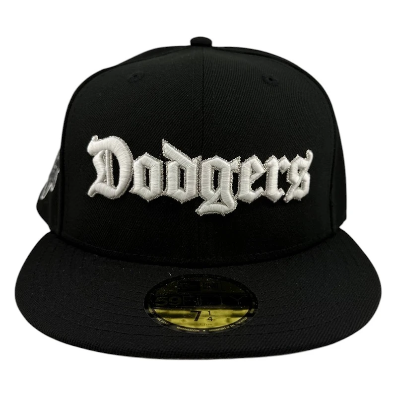 Los Angeles Dodgers Black Old English Wordmark Viva Patch New Era 59FIFTY Fitted Hat