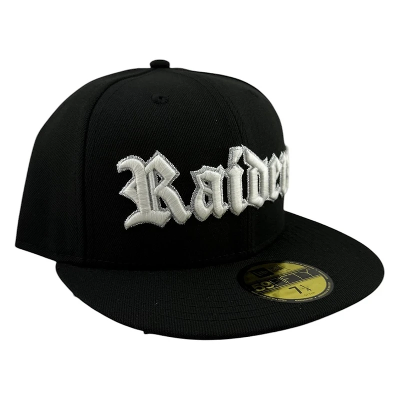 Las Vegas Raiders Black Old English Wordmark NFL New Era 59FIFTY Fitted Hat