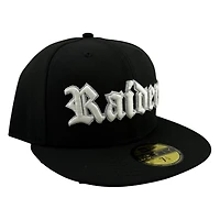 Las Vegas Raiders Black Old English Wordmark NFL New Era 59FIFTY Fitted Hat