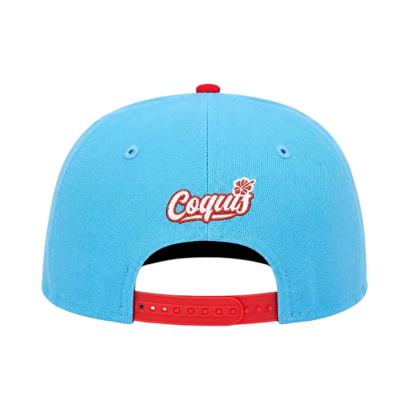 Lehigh Valley Coquis Doscientos Blue and Scarlet Puerto Rico Patch Coquis Back New Era 9FIFTY A-Frame Hat