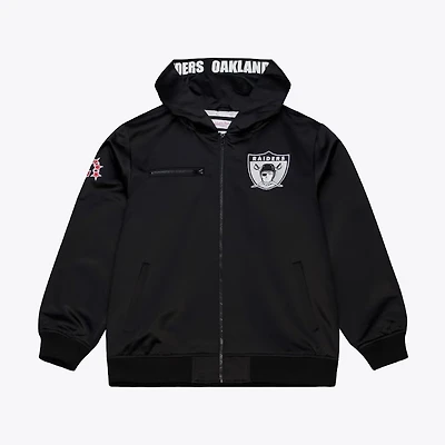 Oakland Raiders Black Walk the Tunnel Hooded Satin Bomber Full-Zip Jacket