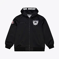 Oakland Raiders Black Walk the Tunnel Hooded Satin Bomber Full-Zip Jacket