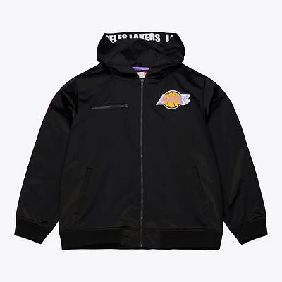 Los Angeles Lakers Black Walk the Tunnel Hooded Satin Bomber Full-Zip Jacket