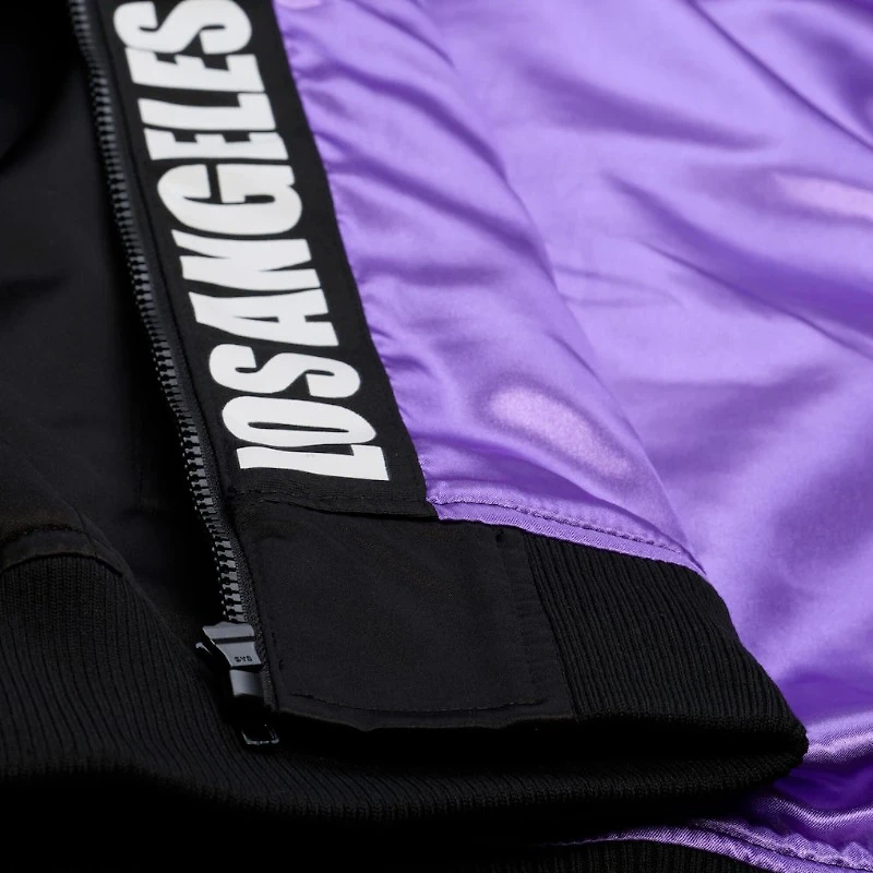 Los Angeles Lakers Black Walk the Tunnel Hooded Satin Bomber Full-Zip Jacket