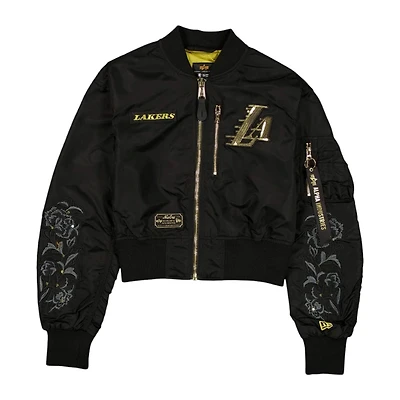 Women's Los Angeles Lakers Black and Gold Alpha Industries Cropped L-2B Bomber Jacket