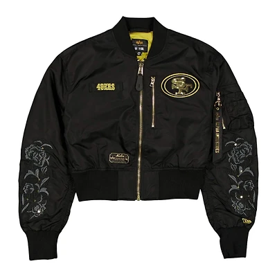 Women's San Francisco 49ers Black and Gold Alpha Industries Cropped L-2B Bomber Jacket