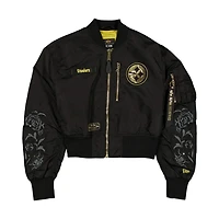 Women's Pittsburgh Steelers Black and Gold Alpha Industries Cropped L-2B Bomber Jacket