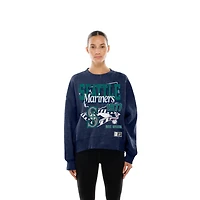 Women's Seattle Mariners Navy Acid Wash Big Logo New Era Crewneck Sweatshirt