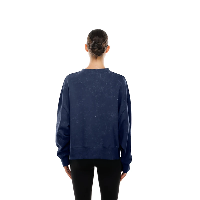 Women's Seattle Mariners Navy Acid Wash Big Logo New Era Crewneck Sweatshirt