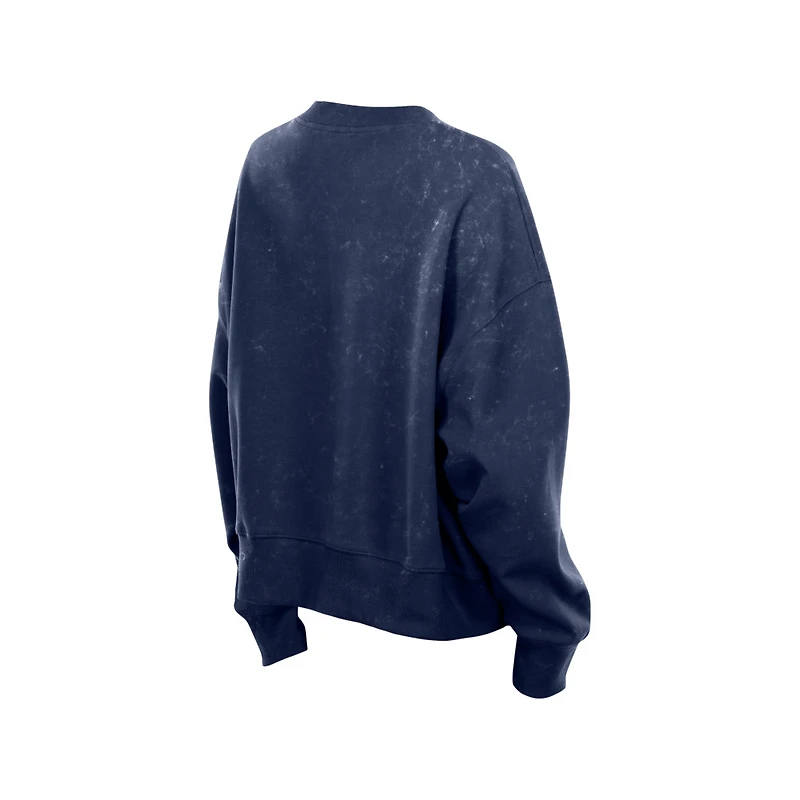 Women's Seattle Mariners Navy Acid Wash Big Logo New Era Crewneck Sweatshirt